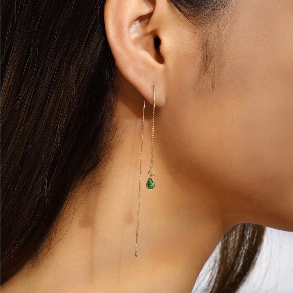 Green and gold threader earrings